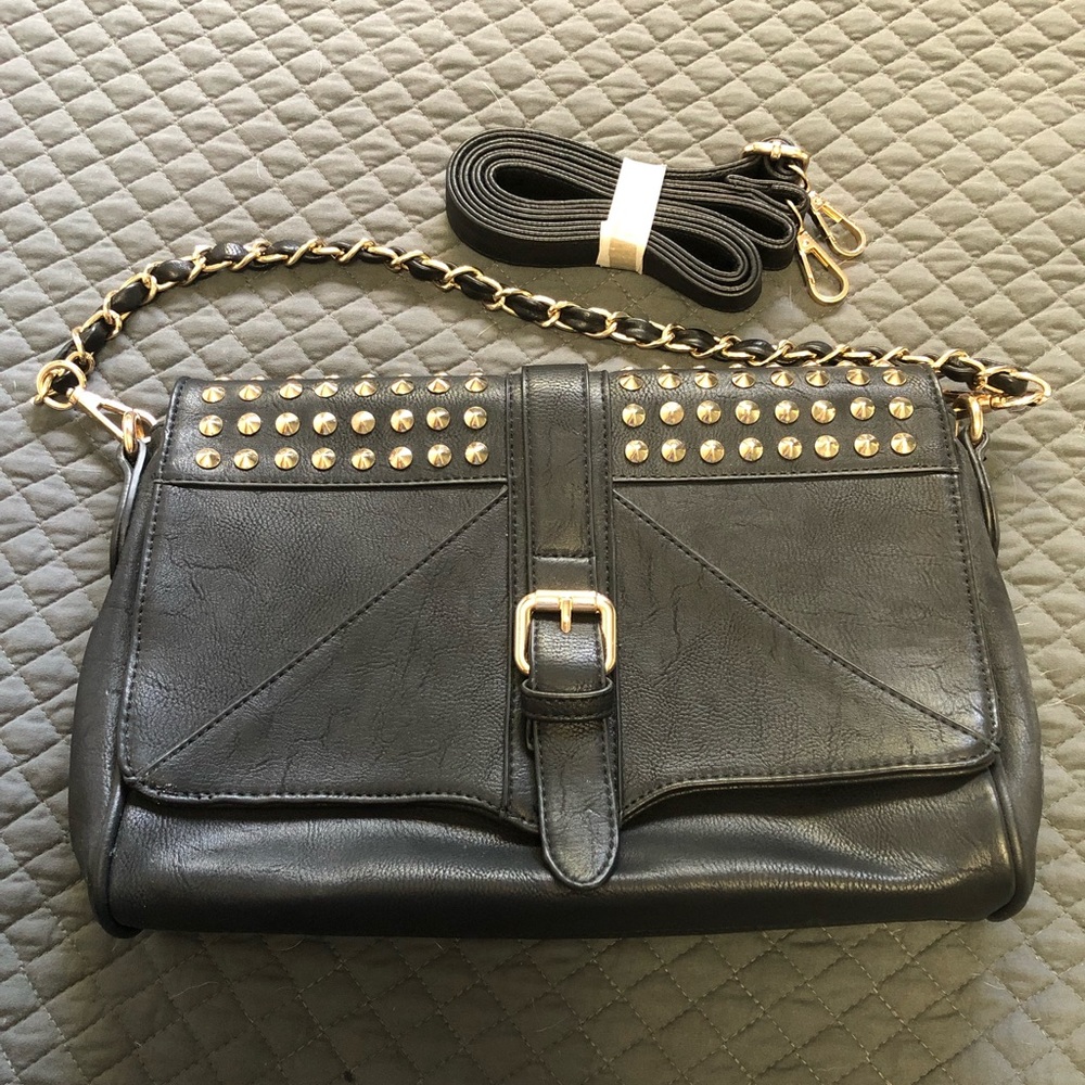 MMS Design Studio Black with Gold Studs Handbag - Like New